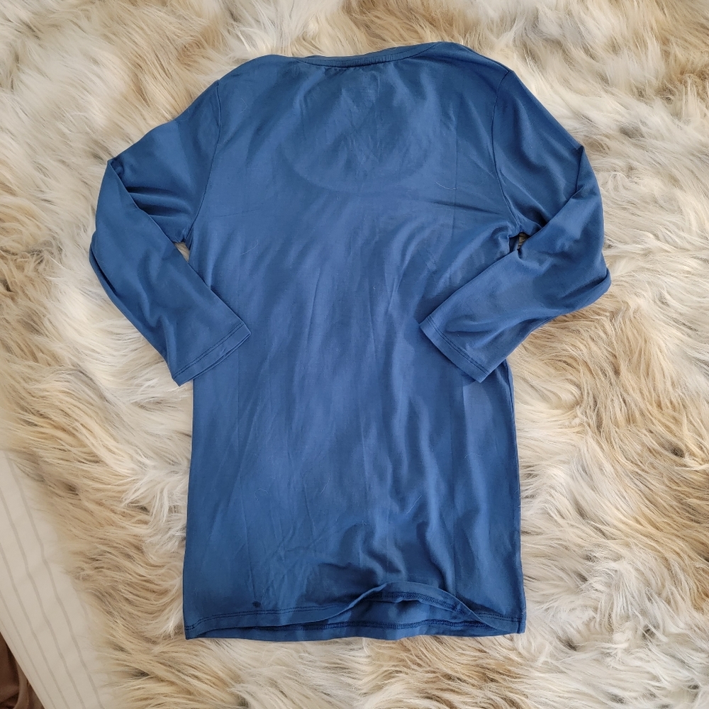 Saks Fifth Avenue Teal Blue Long Sleeve Scoop Neck Top - Picture 6 of 10